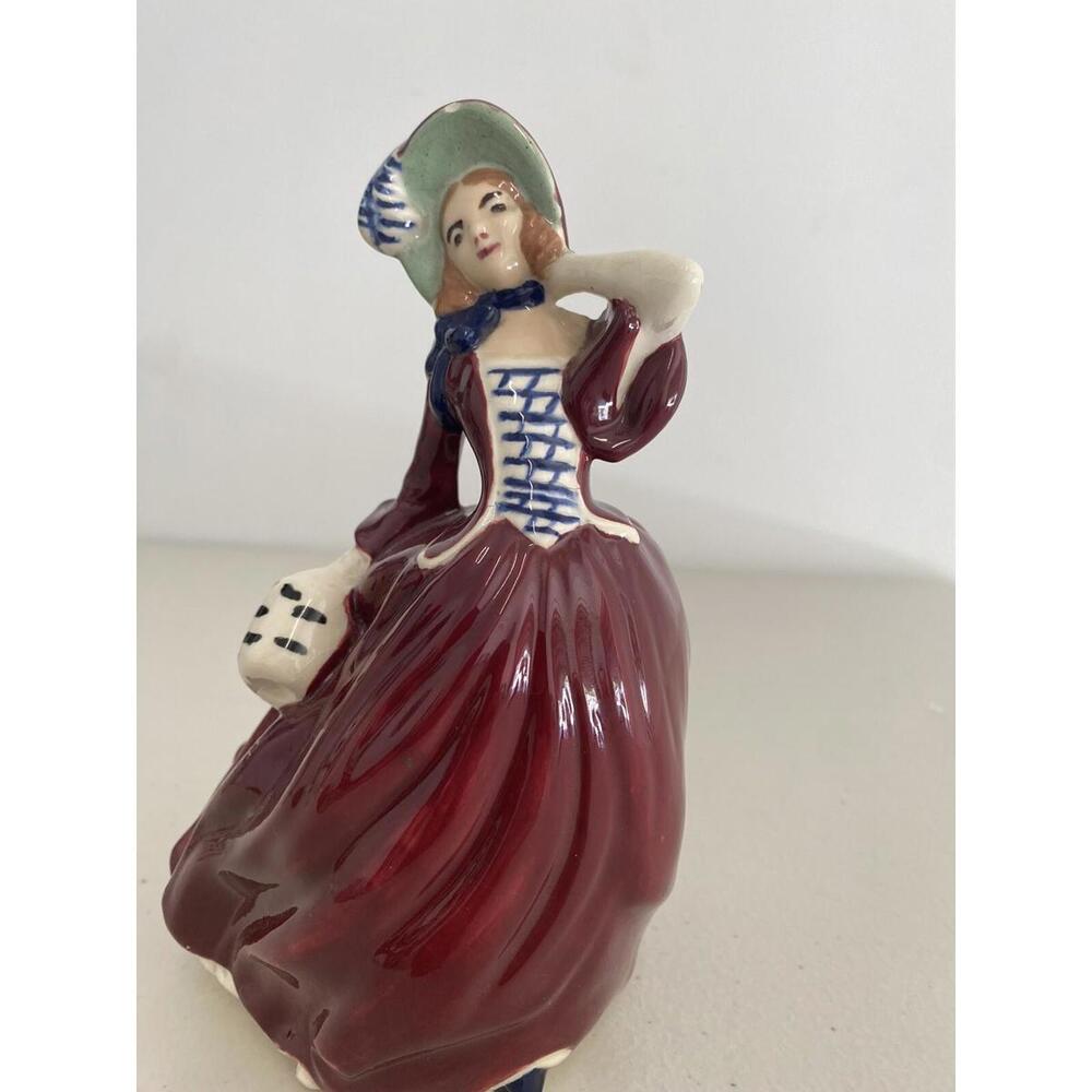 Royal Doulton Porcelain Figurine Autumn Breeze Corp 1956 7” Vintage Red Dress